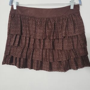 Forever 21 Brown Eyelet Detail Tiered Mini Skirt NWT